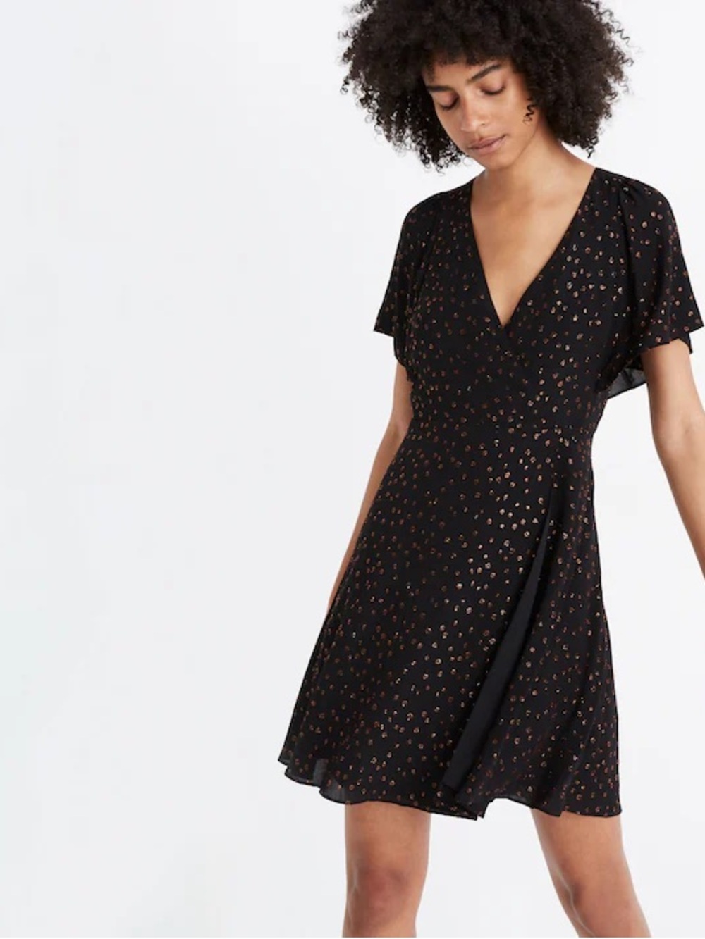 Madewell Cape-Sleeve Mini Dress in Metallic Dots, size 0